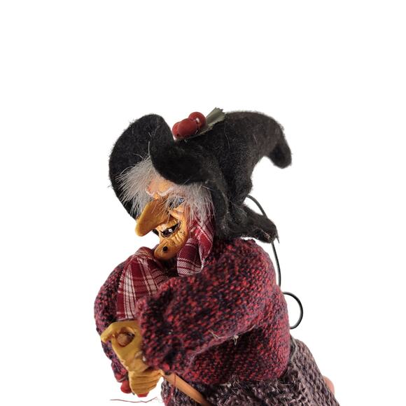 Vintage Witch Doll 9" Handmade Fabric & Resin Broomstick Hanging Decor Halloween - Picture 8 of 16